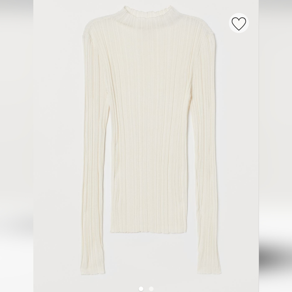 New Cream Ribbed Top with Mock Neck